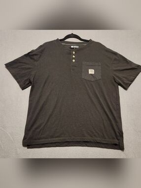 Buffalo Outdoors Shirt Mens Size Large Black Short Sleeve Henley with Pocket